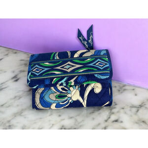 Women's Vera Bradley Wallet Small Royal Blue and white quilted trifold